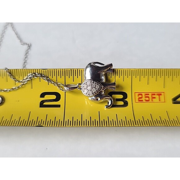 925 Sterling Silver Diamond Accent Elephant Pendant Necklace, Vintage - Picture 9 of 10